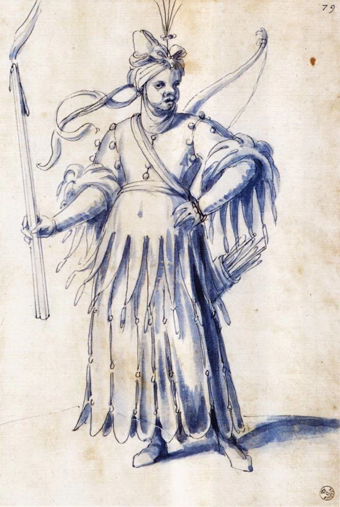 Disegno del costume per una figura femminile con torcia - Uffizi, Firenze
